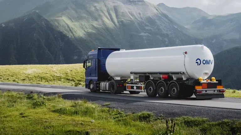 Tanker OMV on Alpine road